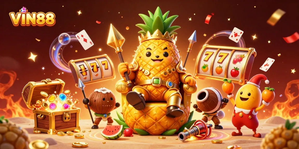 Engage in thrilling gameplay at VIN88 with golden treasures and vibrant casino graphics.