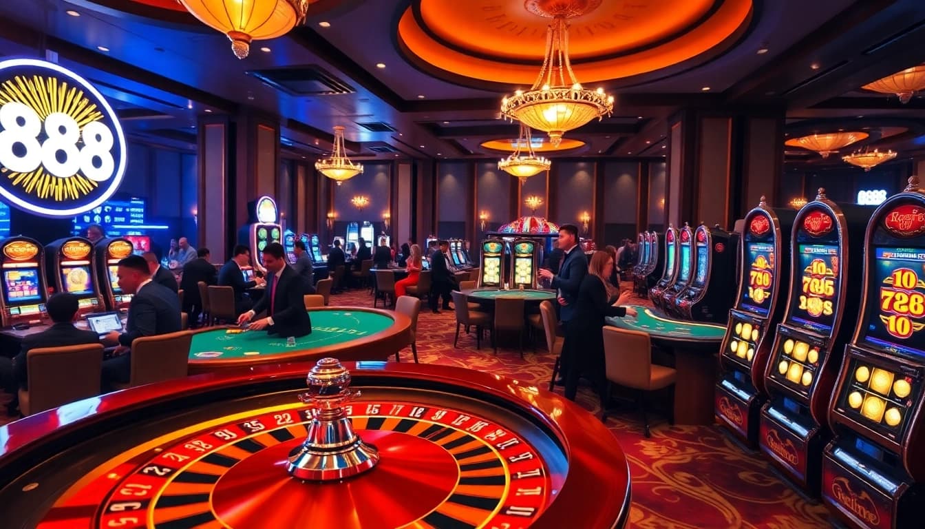 Experience the excitement of u 888 at a luxurious casino, featuring roulette, poker, and vibrant slot machines.