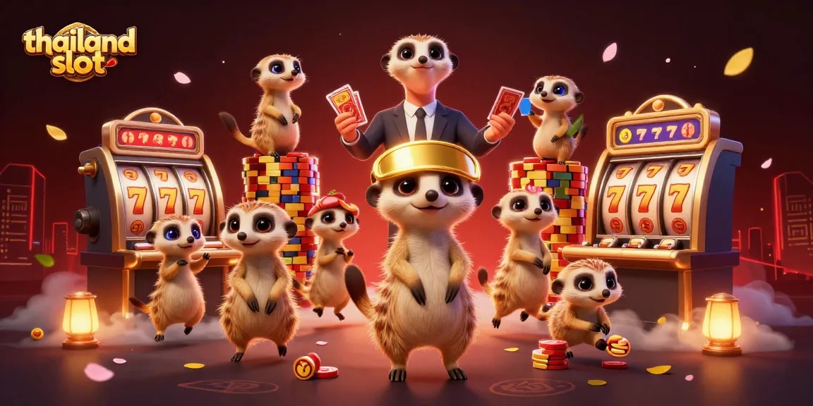 Engage in thrilling gameplay at thailand slot with adventurous meerkats running a vivid casino scheme.