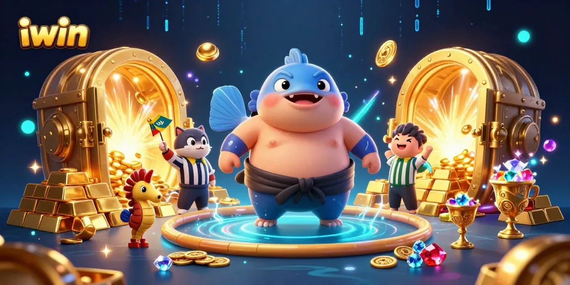 Engage with the vibrant iwin underwater casino gaming scene featuring a blowfish and treasures.