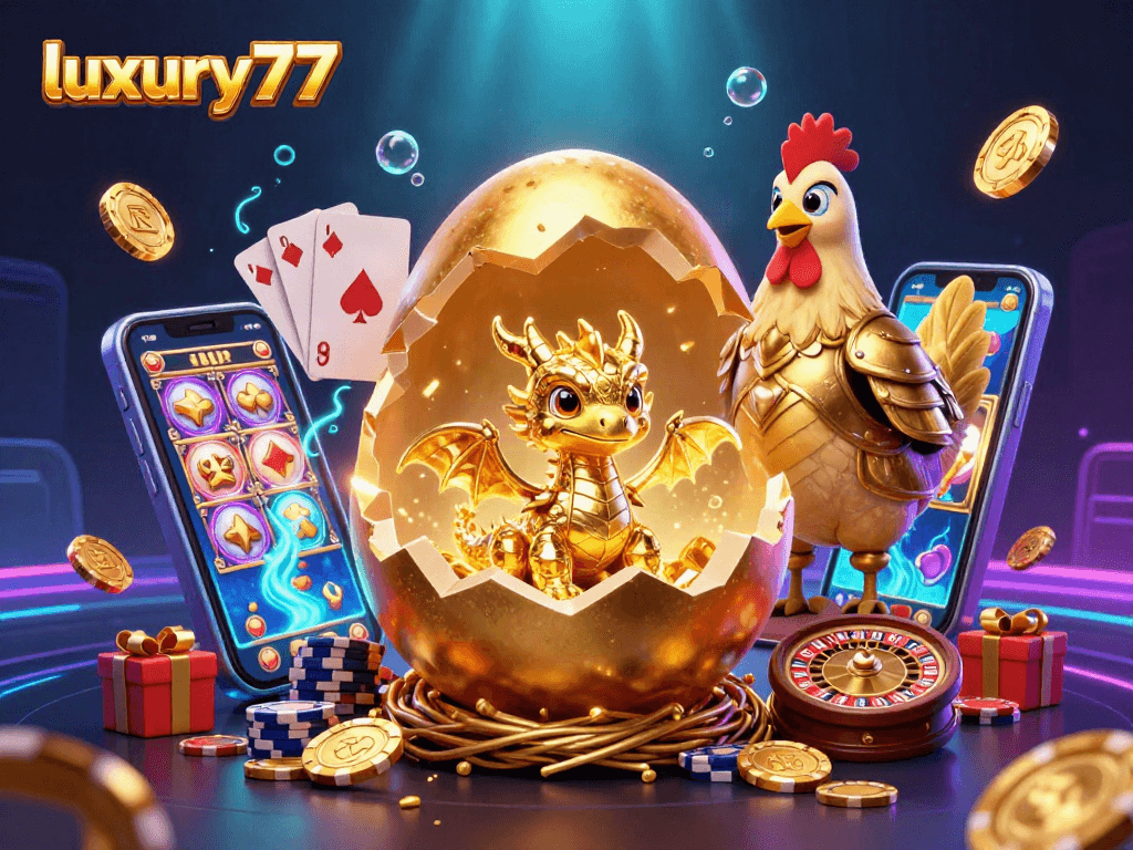 Menangkan permainan slot dengan luxury777 melalui ilustrasi 3D yang fantastis, menampilkan naga emas dan elemen kasino.