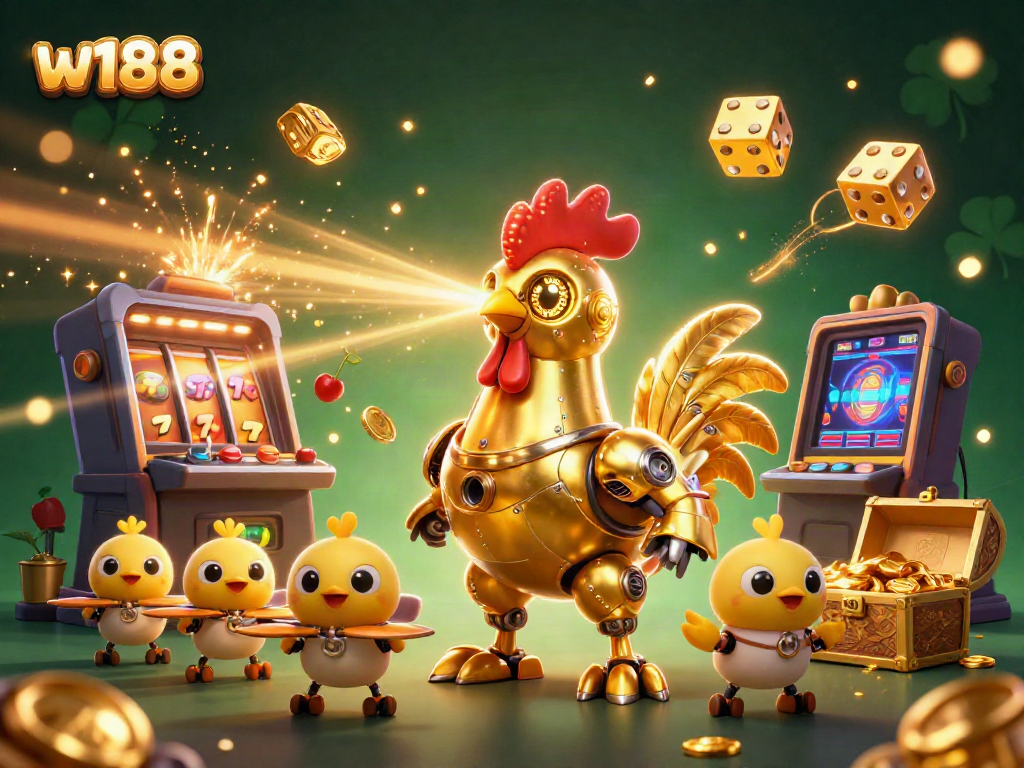 Experience the excitement of w188 online casino with golden rooster robot and captivating game elements
