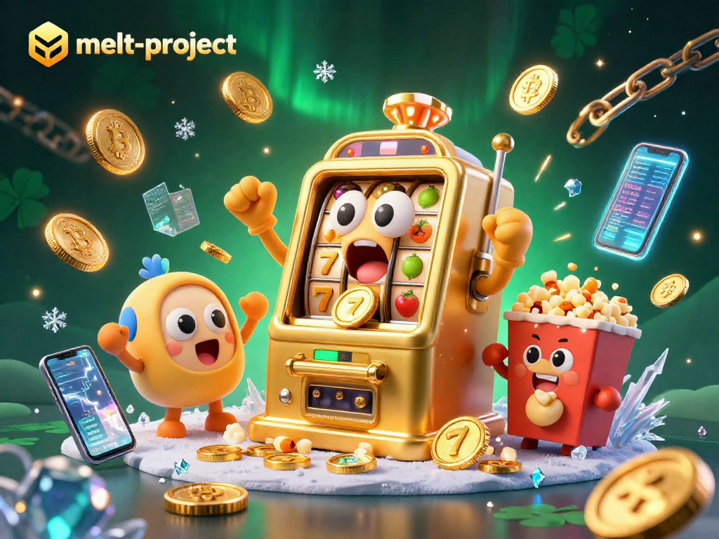 Experience the melt-project casino excitement with a golden slot machine winning big amidst dynamic 3D elements.