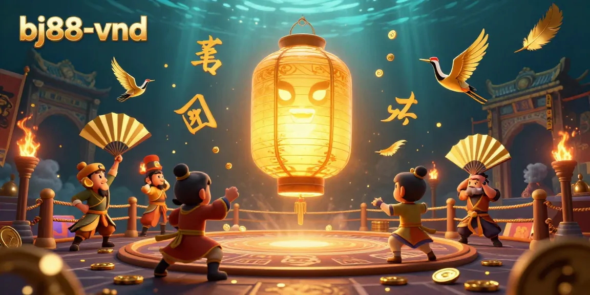 Experience thrilling gameplay at bj88-vnd in a vibrant casino with golden elements and spirited characters.