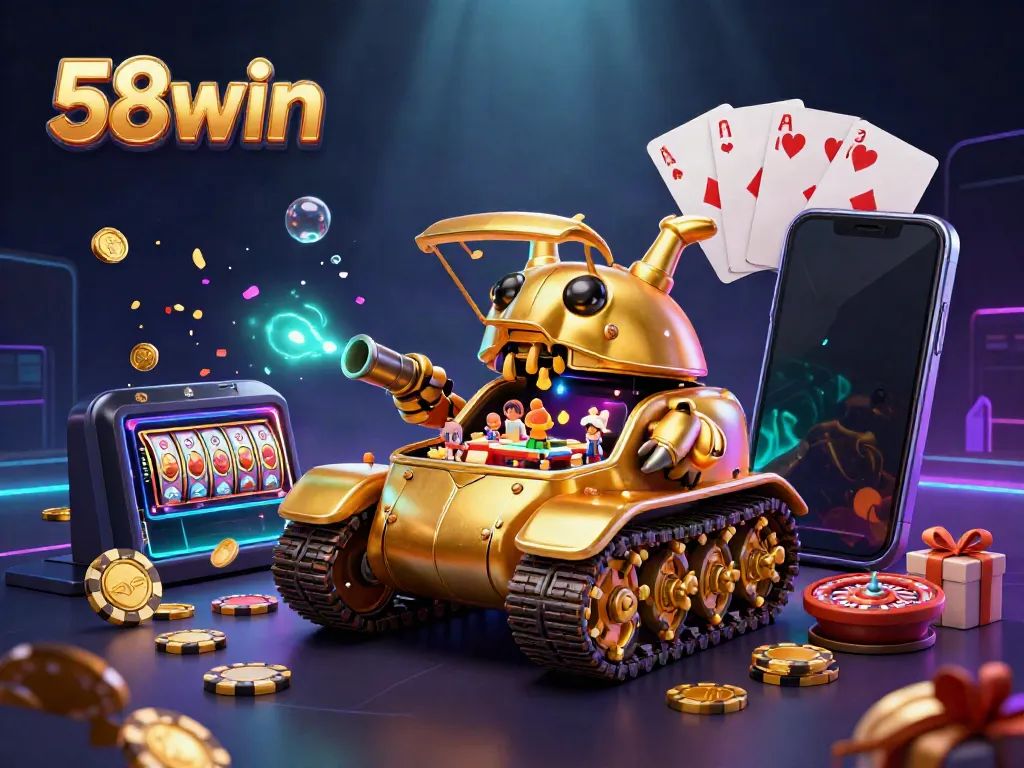 Experience the thrill of 58win's vibrant casino scene with golden beetle tank and exciting slot game.