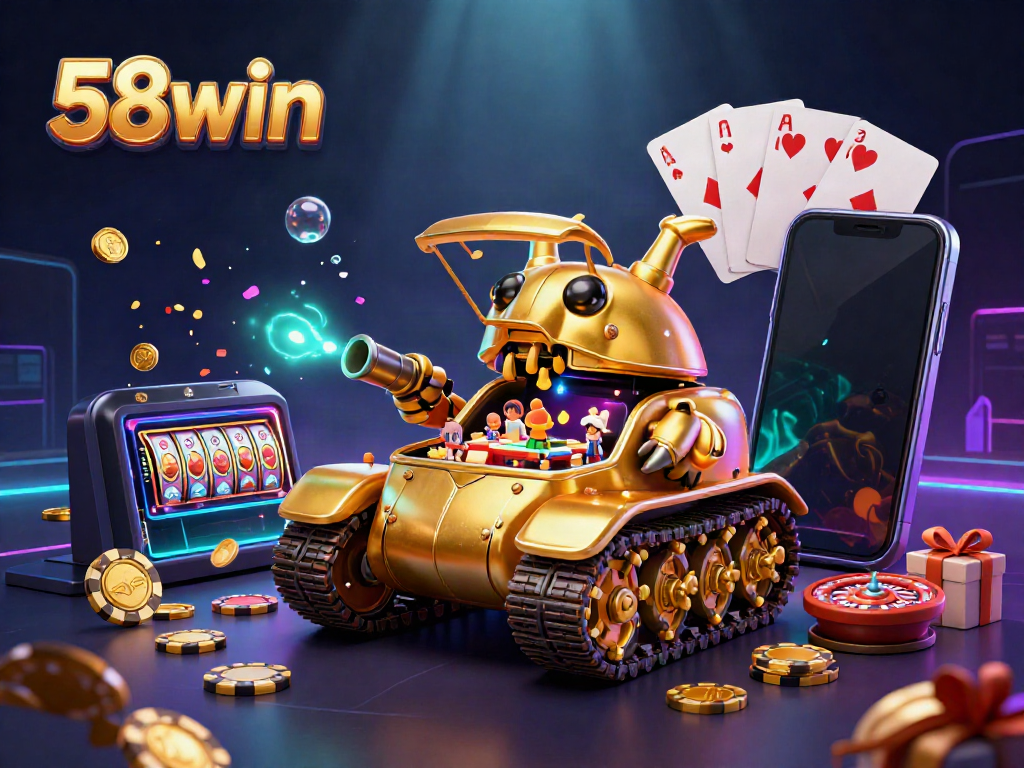 Experience the thrill of 58win's vibrant casino scene with golden beetle tank and exciting slot game.
