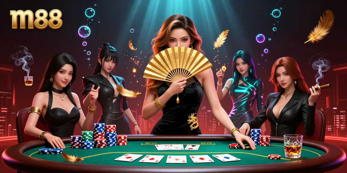 Experience thrilling gameplay with m88 in a vibrant casino scene filled with poker elements.