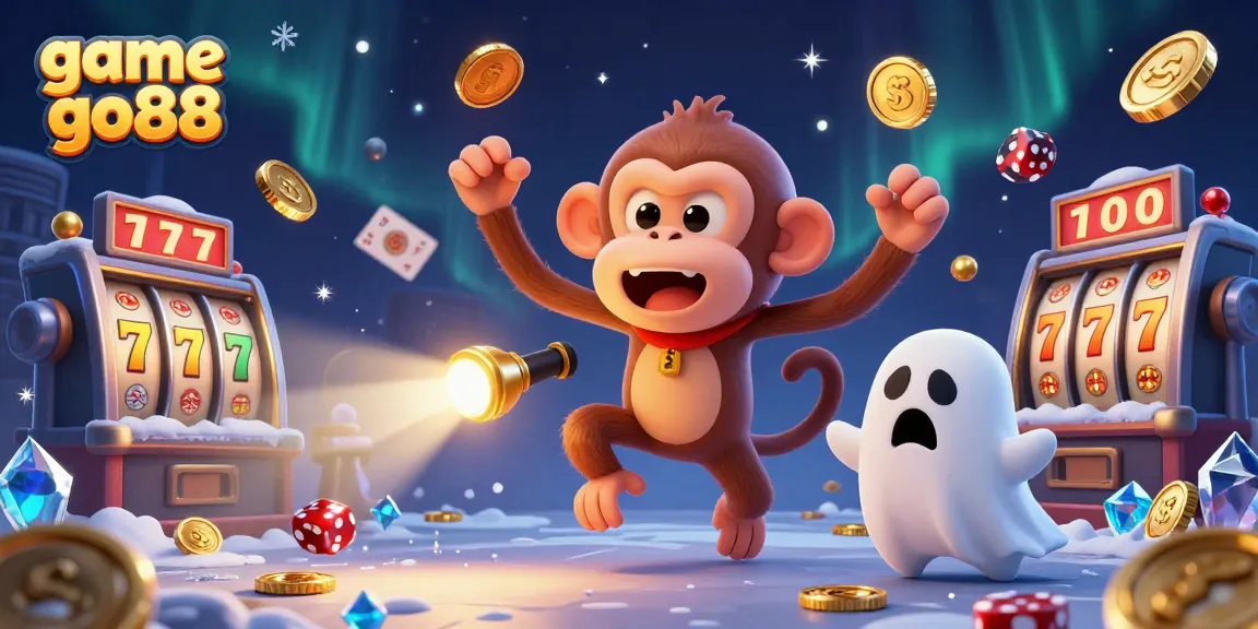 Engage in exciting game go88 action with golden juggling poltergeist and curious puppy in a dynamic casino scene.