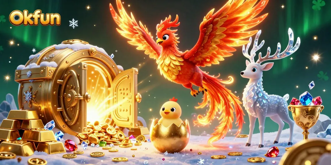 Experience thrilling moments at okfun with vibrant casino elements and a magical scene of luck and fortune.