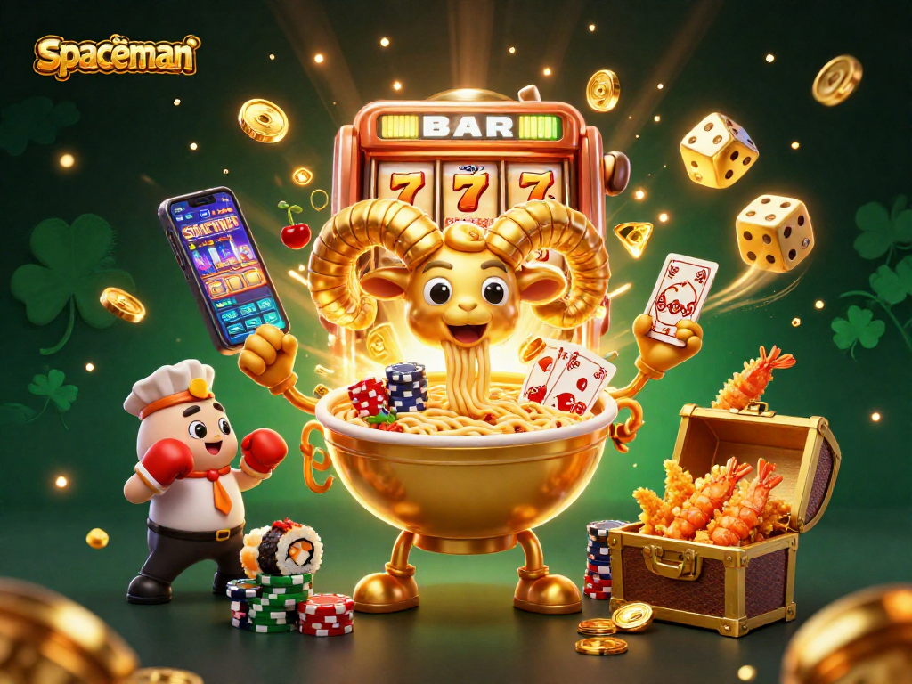 Engage with the spaceman theme in an ultra-detailed casino illustration featuring vibrant characters and rich gaming elements.