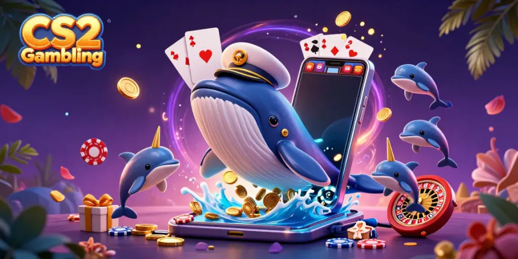 Experience thrilling CS2 Gambling with lively 3D characters, vibrant coins, and casino elements.