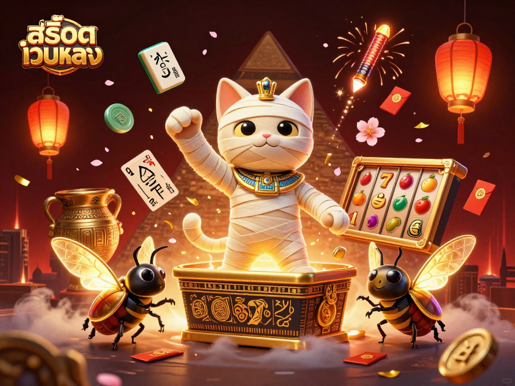 Engage in thrilling สล็อตเว็บตรง gameplay with vibrant Egyptian-themed casino scenes.