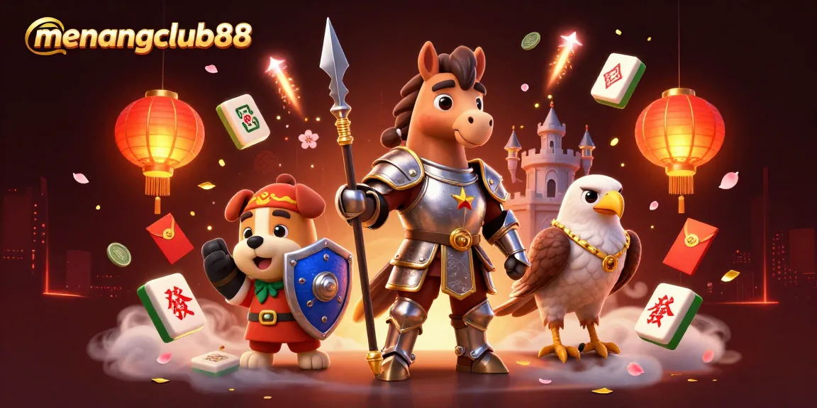 Win big at menangclub88 with thrilling adventures in a vibrant casino-themed illustration.