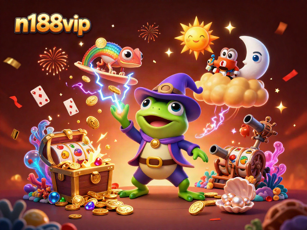 Engage in thrilling gameplay at n188vip with a vibrant illustration showing diverse casino elements.