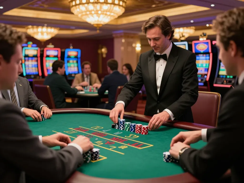 Pemain yang terlibat di meja blackjack menciptakan suasana strategis di kasino situs toto.