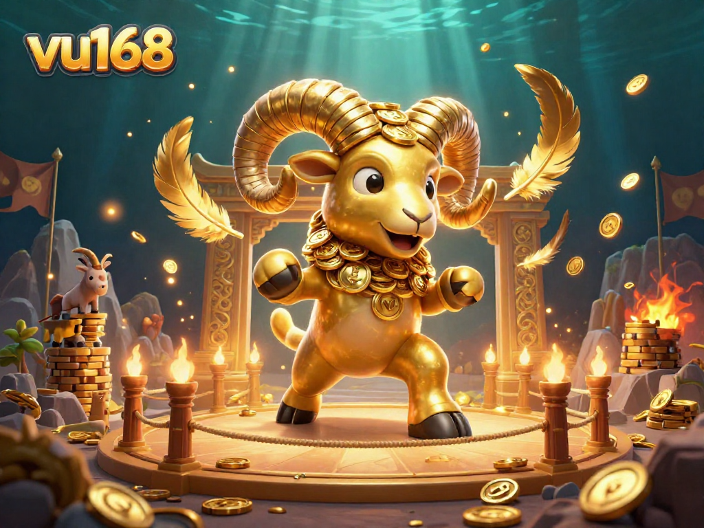 Experience exhilarating betting with vu168 as a golden ram strikes through a dynamic casino scene.