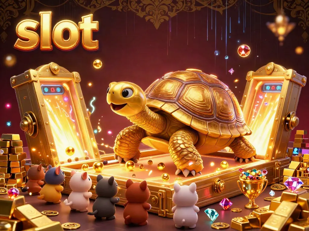 Putar slot dengan tortoise emas yang unik, mengelilingi kekayaan berlimpah dalam suasana permainan.