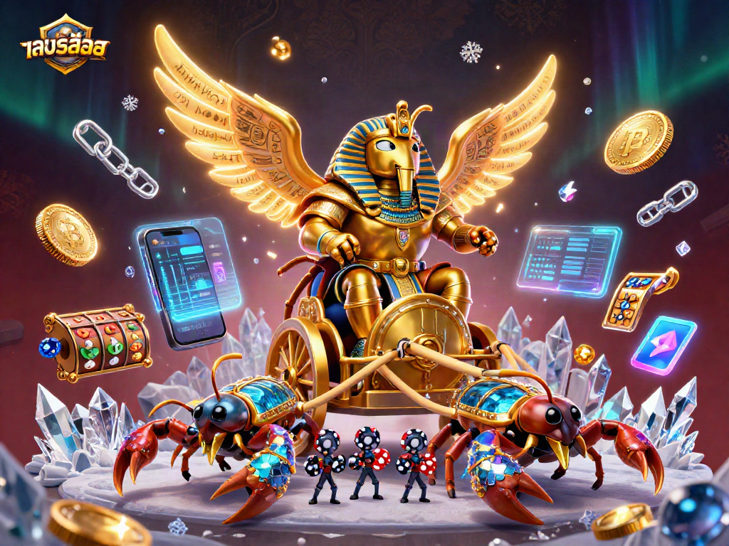 Try ทดลองเล่นสล็อต with immersive visual elements featuring golden beetles and cosmic coins.