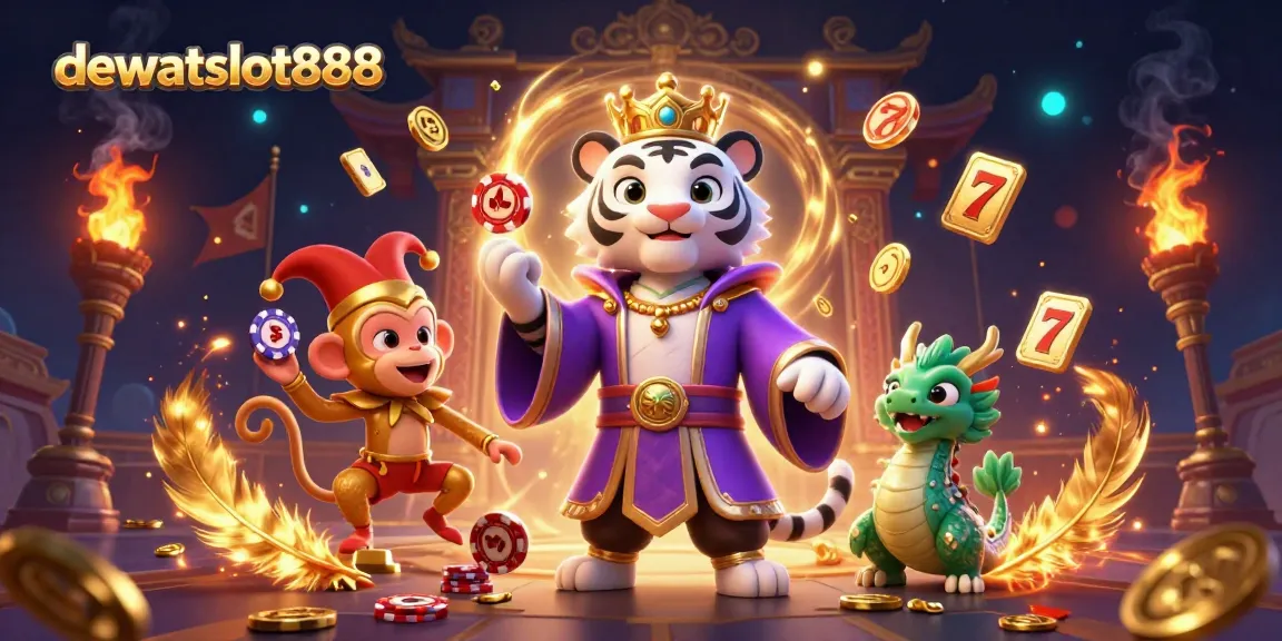 dewataslot888 menghadirkan gambar 3D naga giok hidup di sekeliling mesin slot dan koin emas.