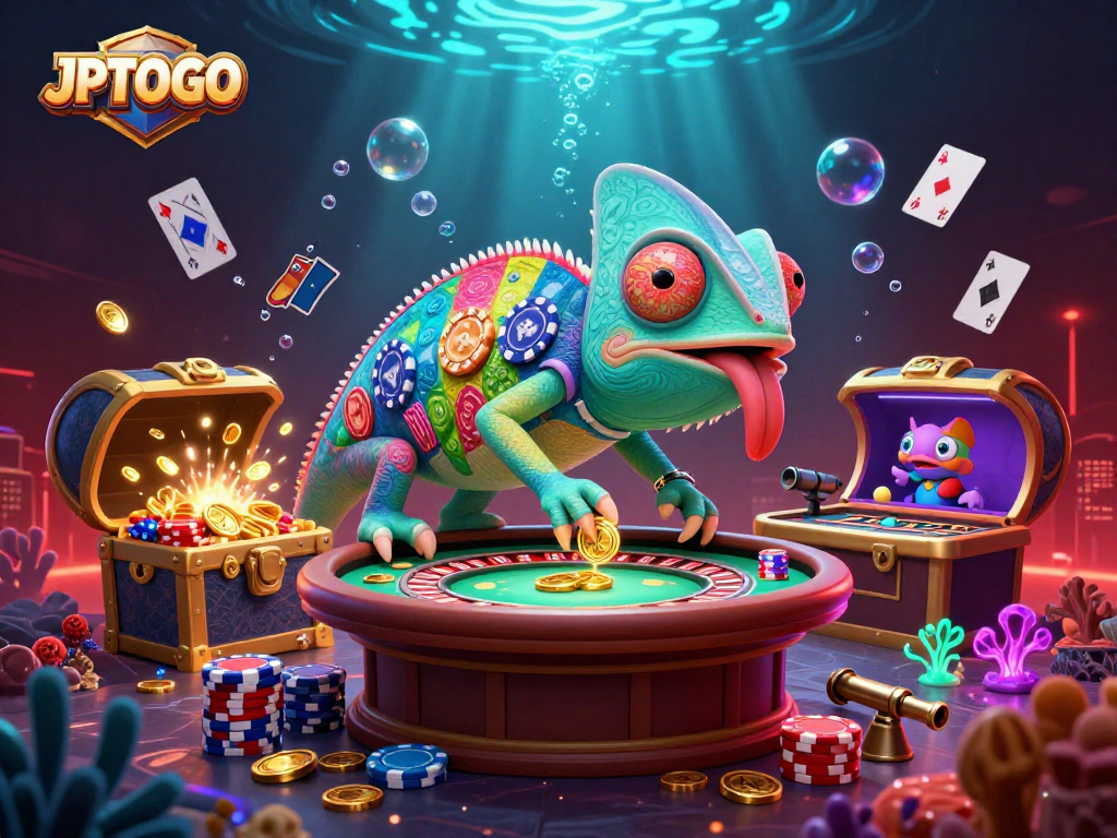 Elevate your gaming with JPTOTO's colorful chameleon casino theme and dynamic gambling elements.