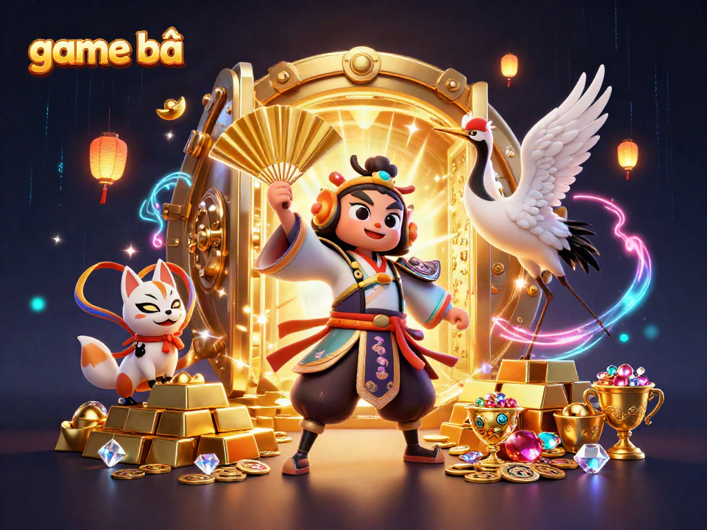 Experience the excitement of game bài with unique characters and vibrant casino elements in a dazzling illustration.