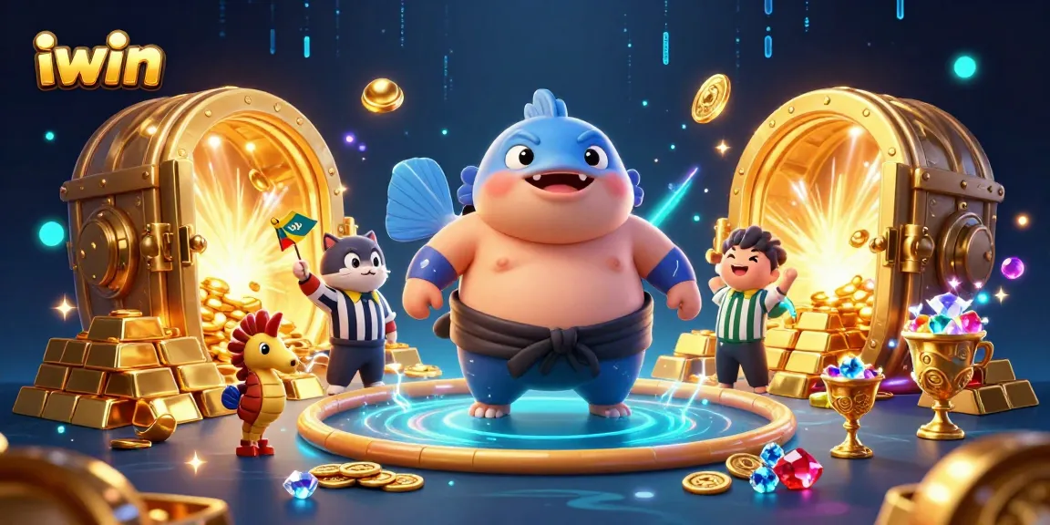 Engage with the vibrant iwin underwater casino gaming scene featuring a blowfish and treasures.