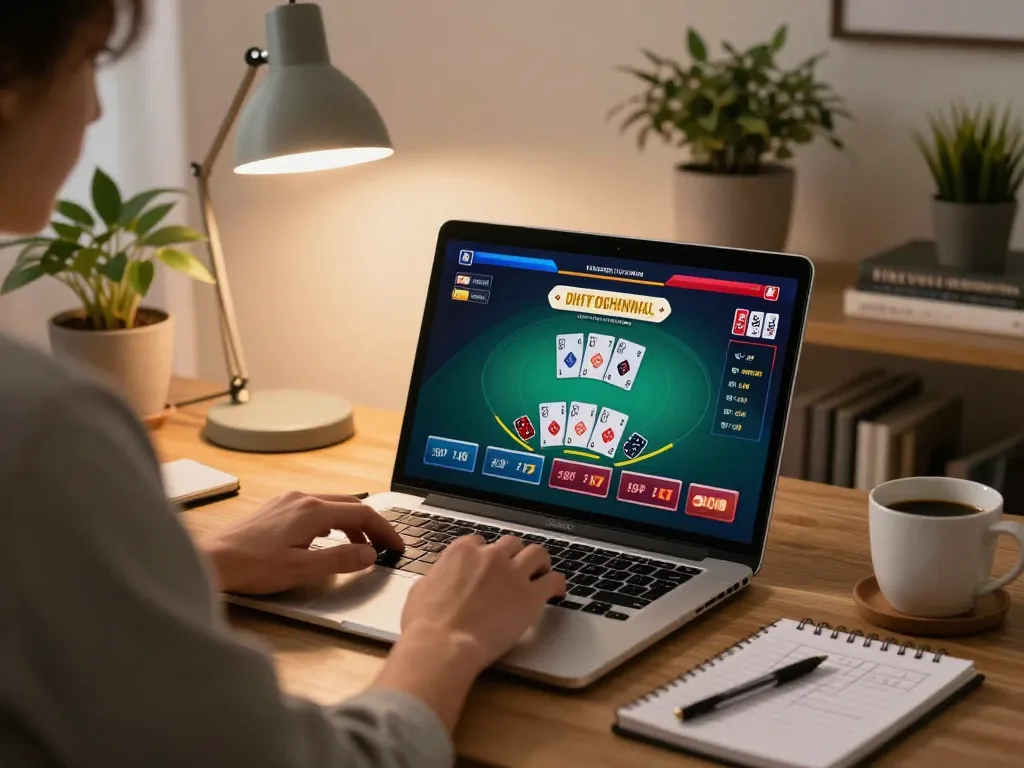 Engaging online gaming with CasinoAtlas, featuring a laptop showcasing live dealer blackjack.