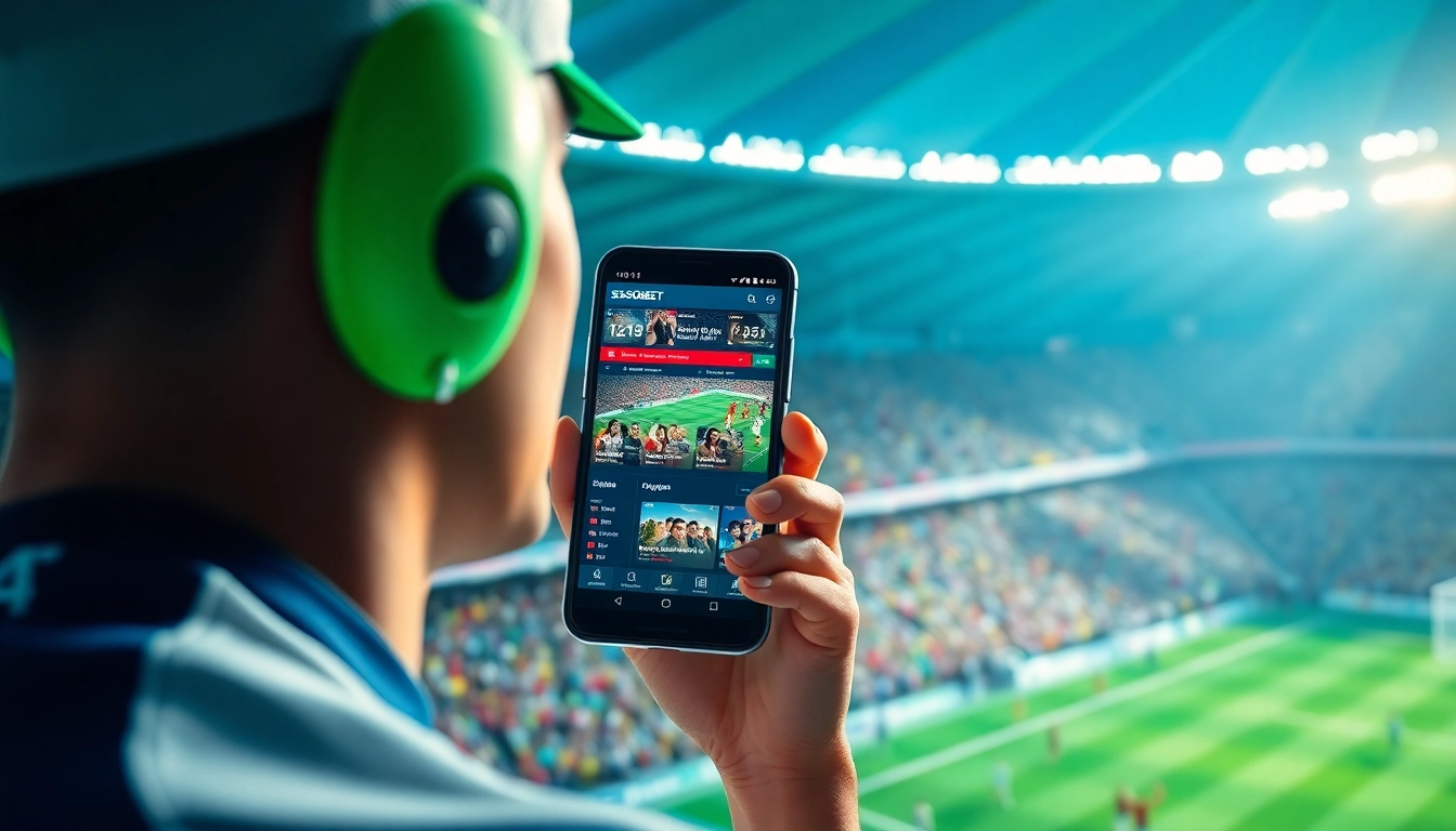 Menawarkan pengalaman taruhan SBOBET dengan antarmuka ponsel dalam suasana stadion yang semarak.