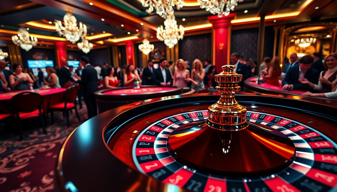 Players enjoying a vibrant Casino experience at roulette tables filled with colorful chips and excitement.