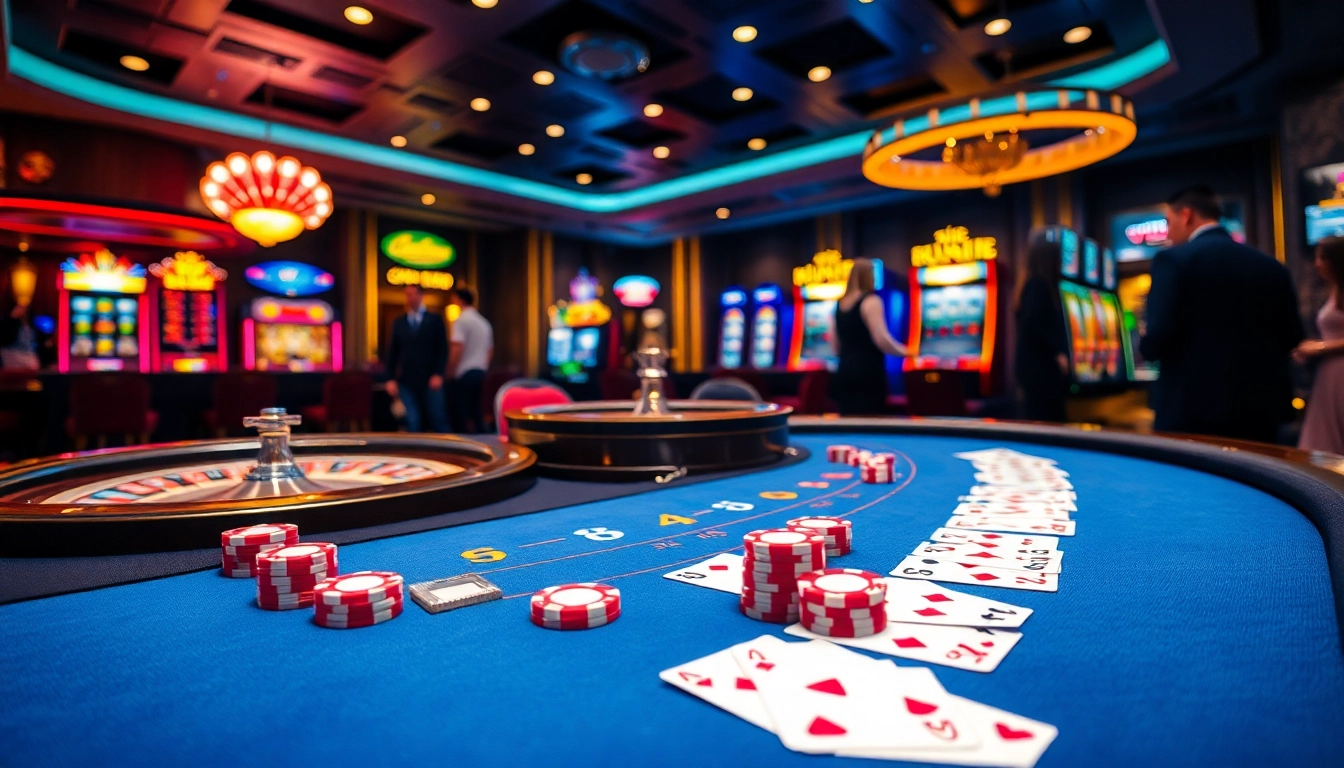 Experience the thrill of gambling at king88.com with vibrant casino tables and slot machines.