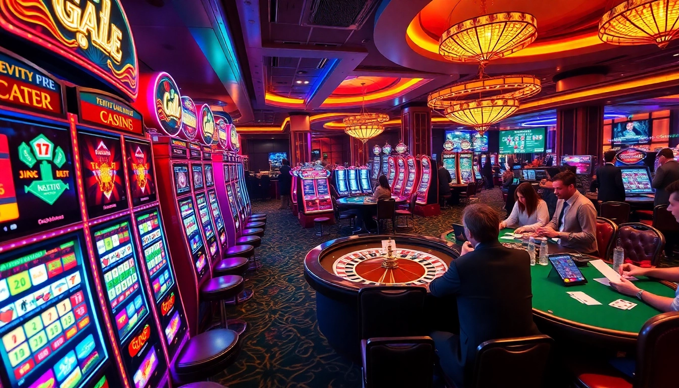 Exciting casino gaming scene featuring dynamic slot machines and poker players at https://kk55.group.