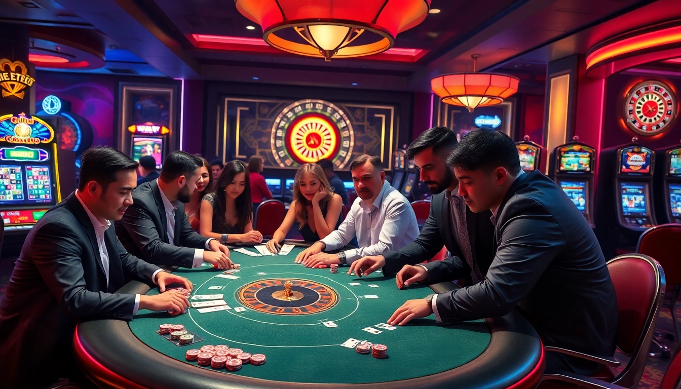 Experience the thrill of gambling at nhà cái mm88 with vibrant casino elements, poker tables, and slot machines.