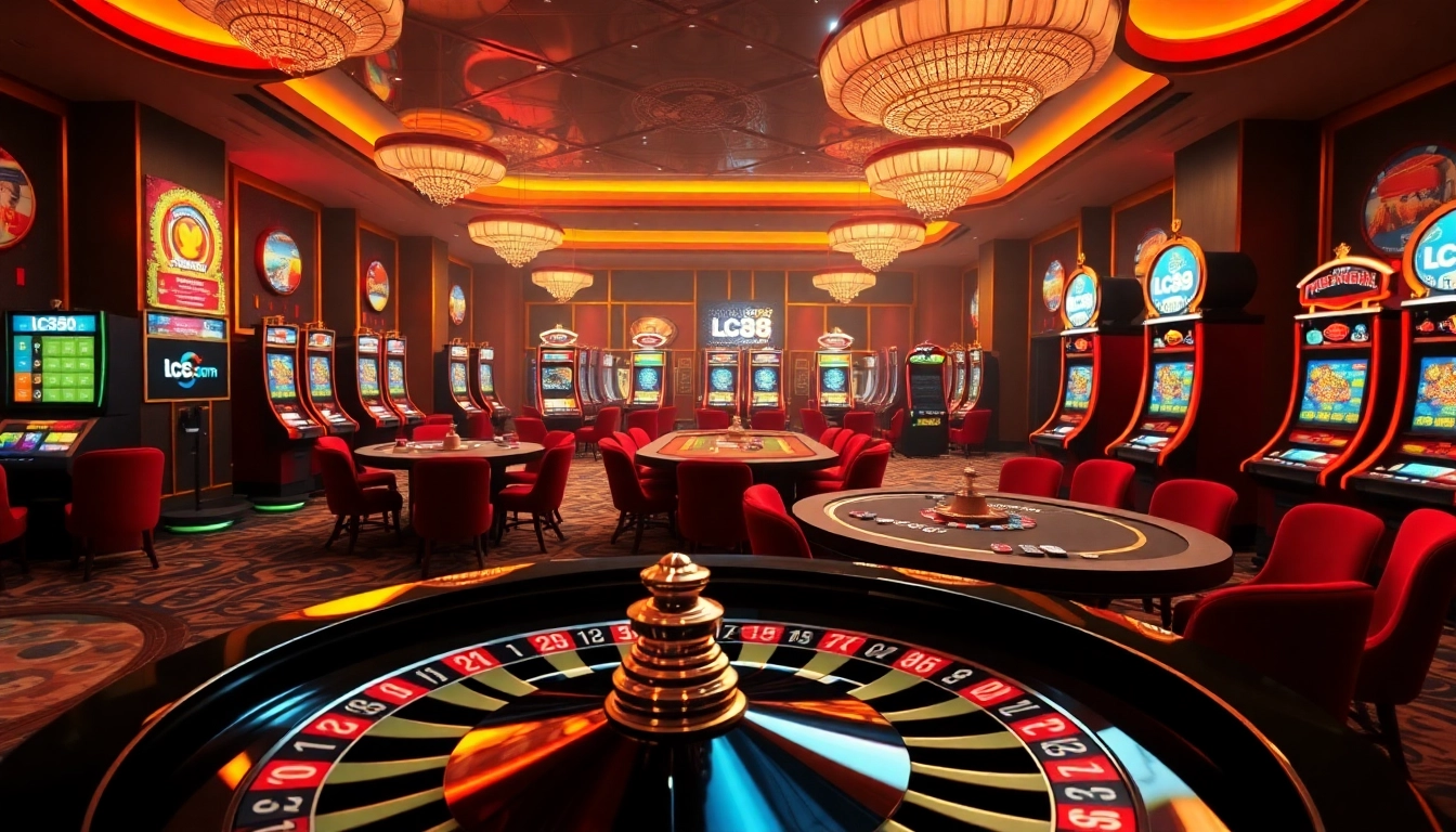 Experience the thrill at lc88.com with exciting casino tables and vibrant gaming atmosphere.