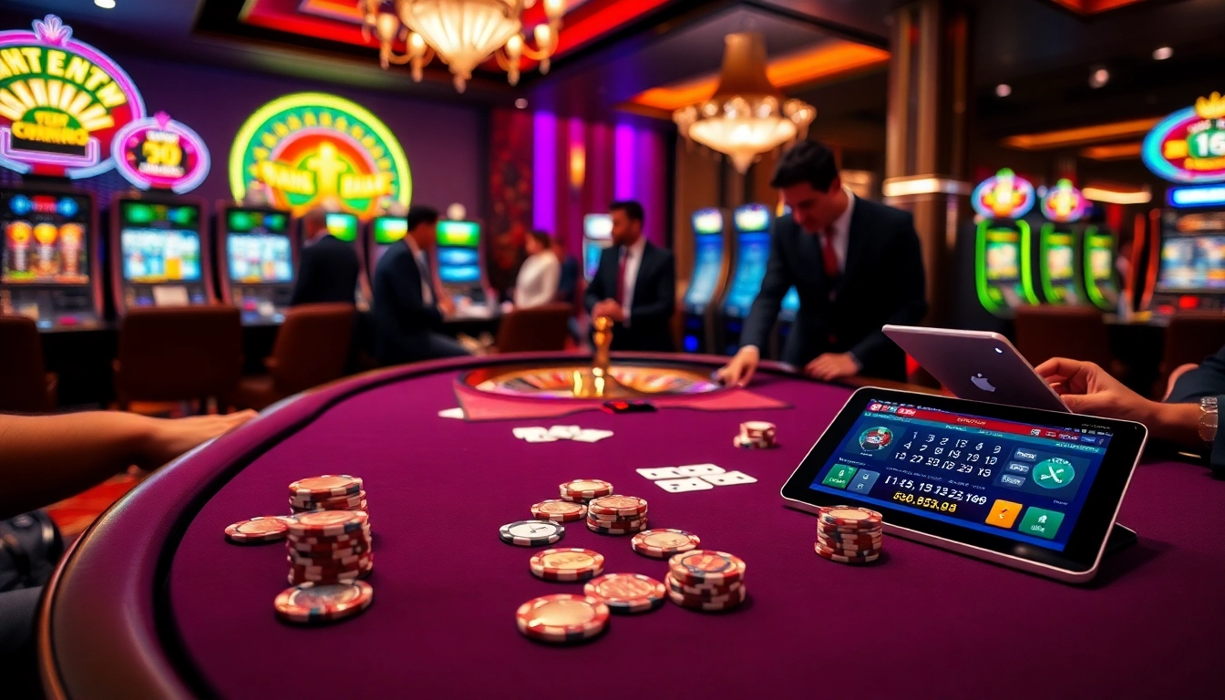 Experience the thrill of gambling at https://1haywin.us.com/ with a luxurious casino scene featuring poker and roulette.