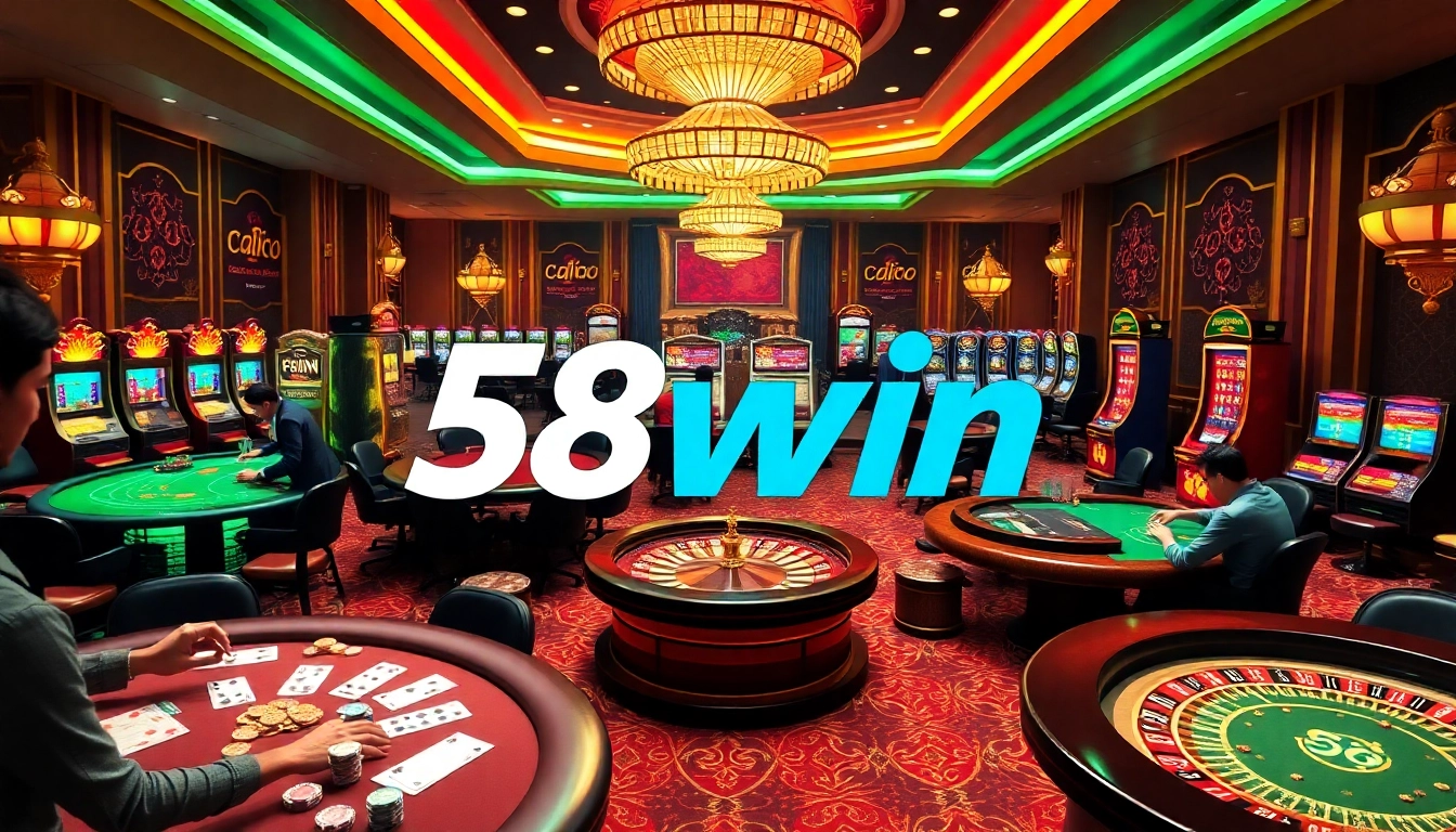 Players enjoying various games in a luxurious casino atmosphere representing 58win excitement.