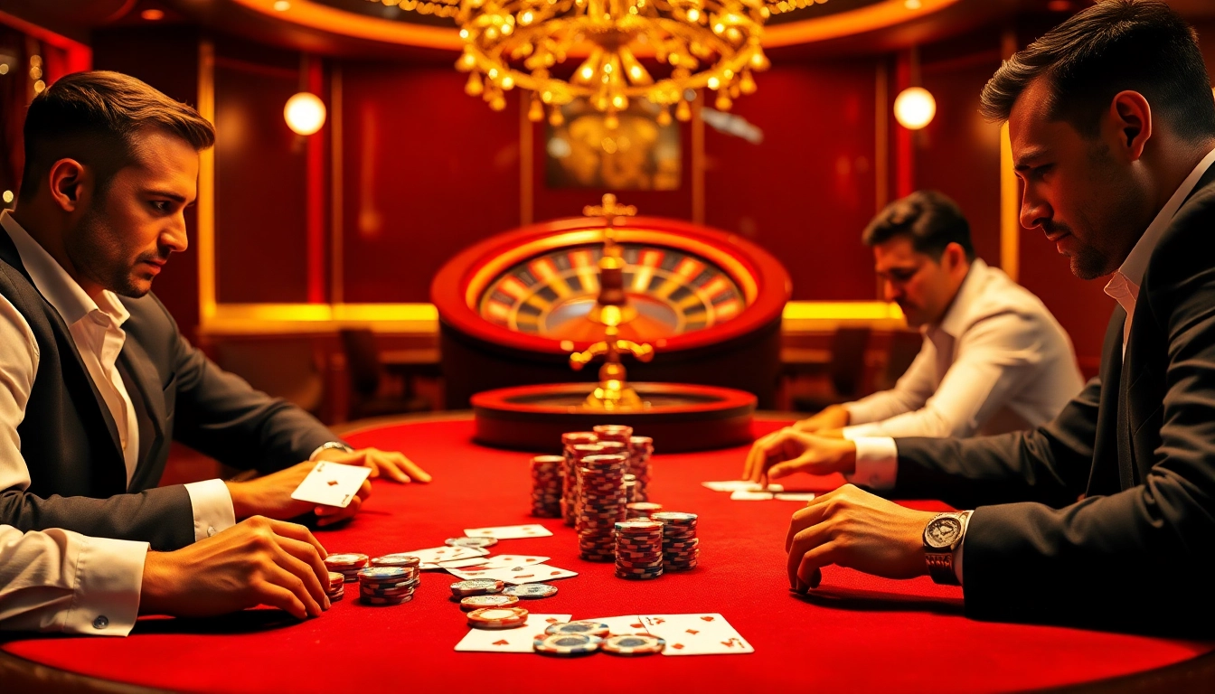 Exciting poker game scene at 88i casino with players and vibrant chips.