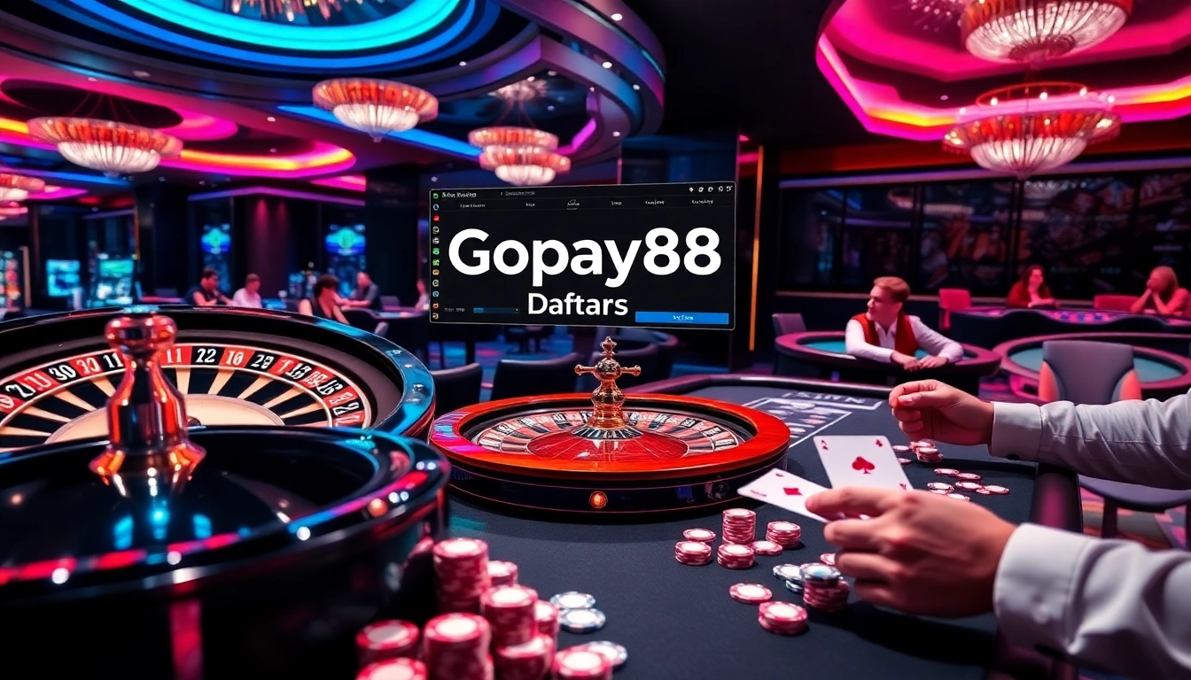 Players enjoying Gopay88 Daftar at an exciting casino table with poker chips and cards.