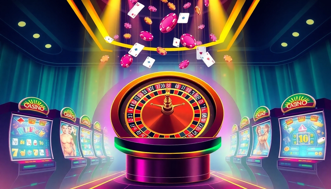 Experience thrilling gameplay at home eejl with vibrant casino visuals of roulette and slot machines.