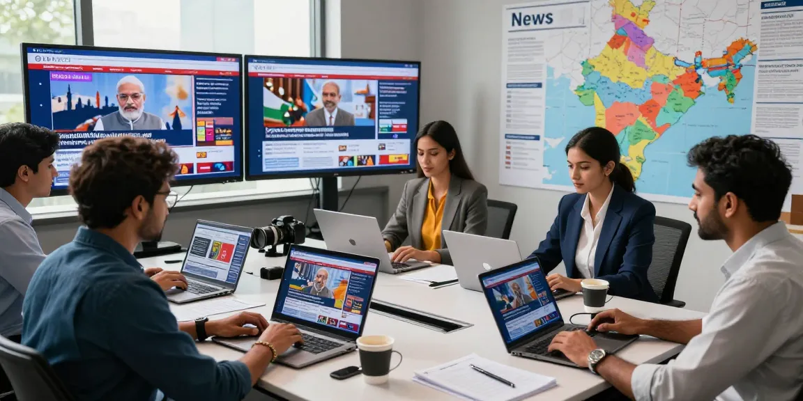 Dynamic newsroom at https://www.theindaily.com showcasing diverse journalists collaborating on India's latest news updates.